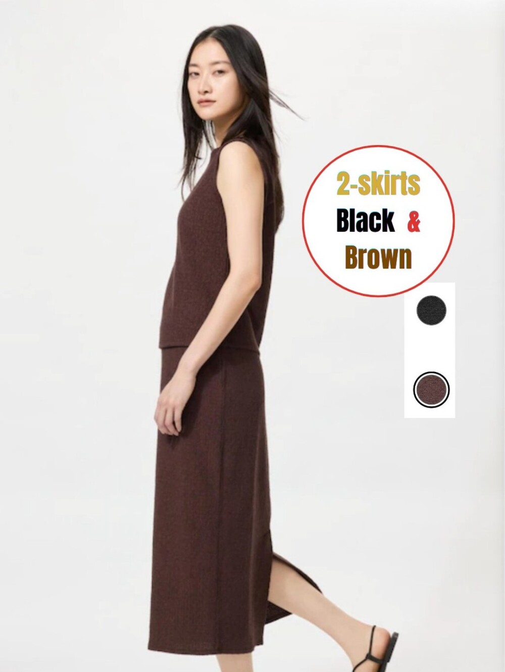 2 - Uniqlo Shirring Narrow Skirts - Black & Brown